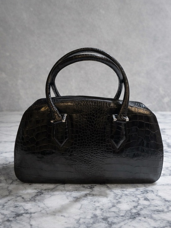 Carla Mancini Handbags - Carla Mancini Black Croc-Embossed Leather Satchel